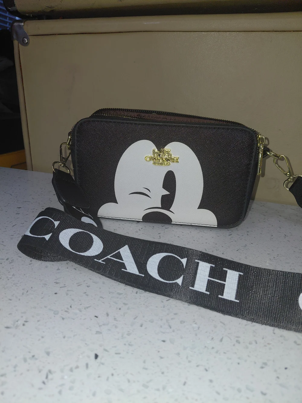 Coach Black And White Disney Mickey Crossbody Bag with Gold Hardware